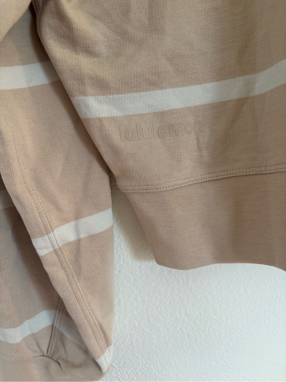 Lululemon Athletica Perfectly Oversized Crew Stiped Sweatshirt Beige & White - Picture 4 of 5